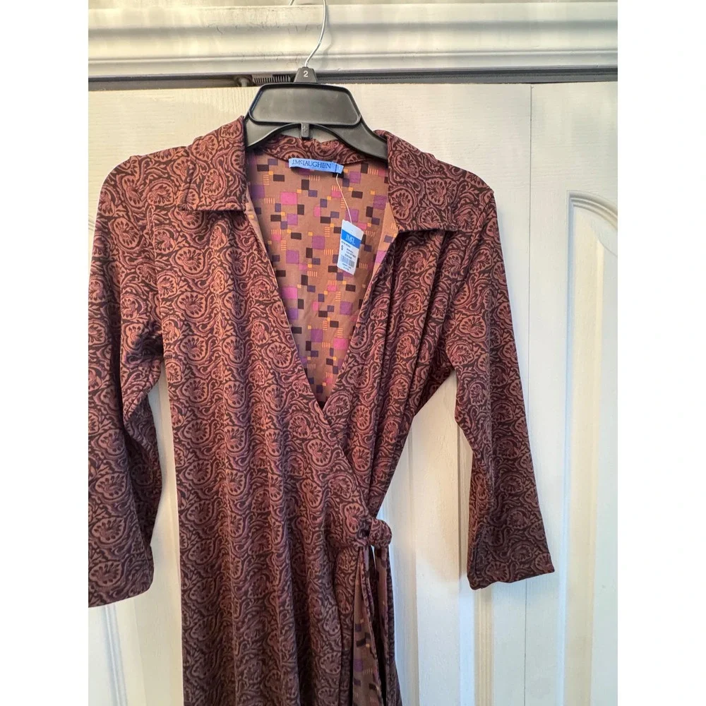 J.McLaughlin Ruthie Wrap Dress Brown Multi Block Party Paisley Midi NWT L